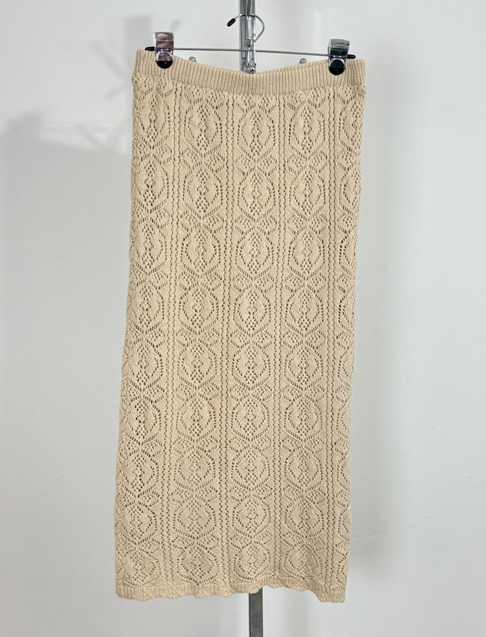 Freshman 1996 Women’s Cream Crochet Knit Boho Hippie Lined Maxi Skirt Size M